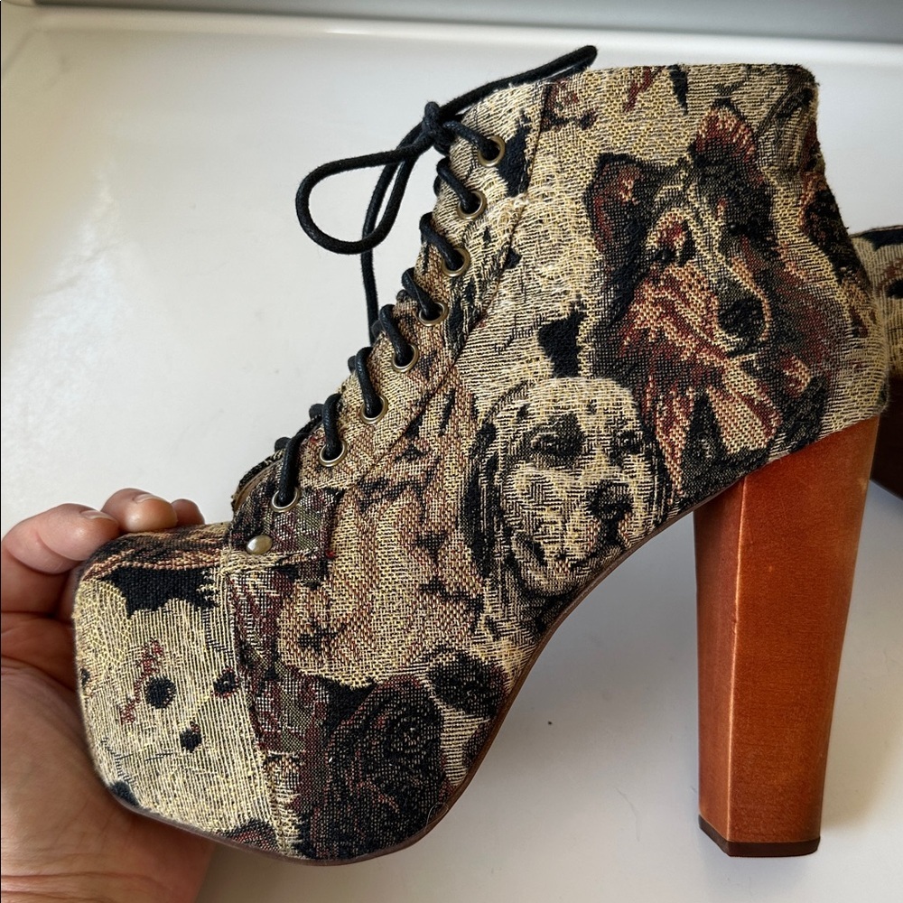 Jeffrey Campbell Lita Fab Platform Ankle Boots in Dog Tapestry Size 6 Lace Up - Picture 9 of 16